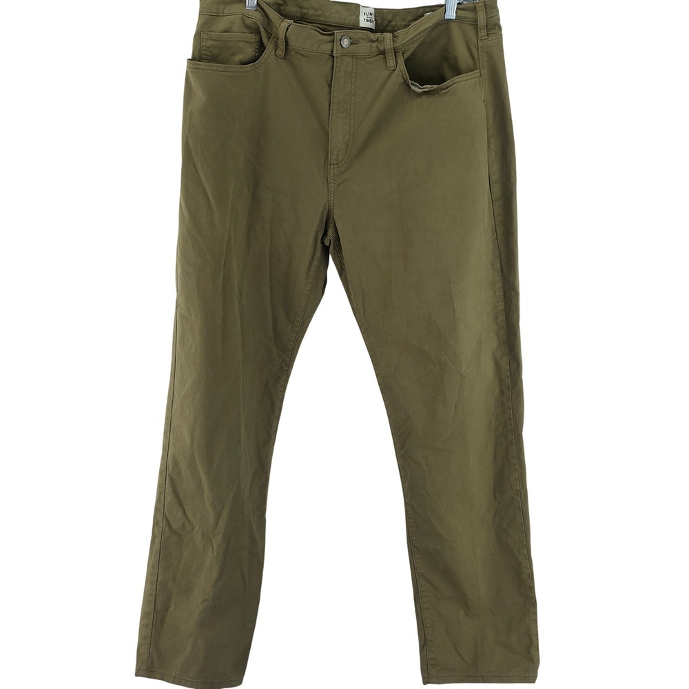 Flint and Tinder 365 Pant Men Size 36x32 Olive Green Slim Straight Stretch Chino